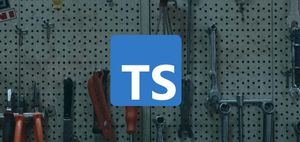 TypeScript logo with wrench and other tools in the background